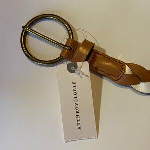 Anthropologie white and camel brown braided belt, size M